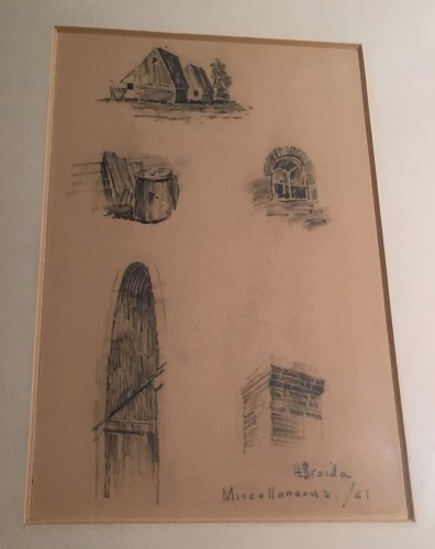 Architectural Drawings by Leonard Broida, 1961, framed image. Family treasure.