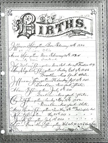 Page 2 of Springsteen Family Bible- Births. (Click to enlarge.)