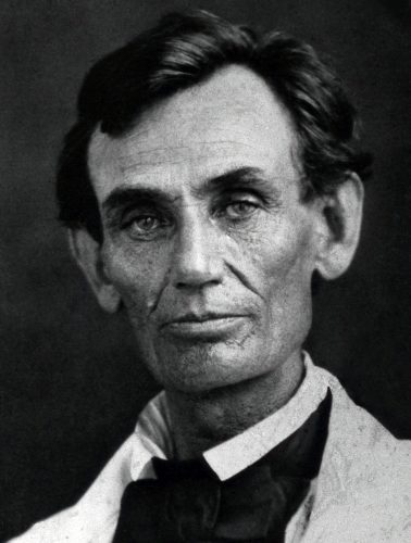 Abraham Lincoln in 1858. Ambrotype by Abraham Byers, Beardstown, Illinois, via Wikipedia; public domain.
