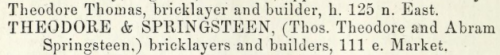 Theodore & Springsteen, bricklayers & builders, as listed in the "Indianapolis directory and business mirror for 1861," via Archive.org.