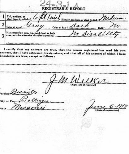 5 June 1917 draft registration of Charles F.M. Underwood, reverse of card.