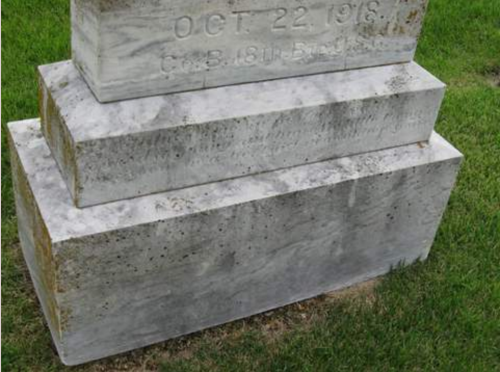 Charles Francis Marion Underwood- headstone in Old Trace Creek Cemetery, Glenallen, Bollinger, Missouri- closeup of base. Family photo.