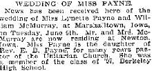 Wedding announcement for Lynette Payne-William McMurray wedding in The Oakland Tribune, 22 June 1899.