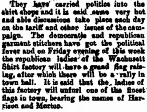 Leominster, Massachusetts Politics during the 1888 Presidential Election. Fitchburg Sentinel, Fitchburg, Massachusetts, 18 October 1888, page 2, column 3.