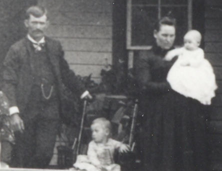 Family of John Roberts and Ella Viola (Daniel) Roberts, 1892, Jasper County, Iowa. Son George A. Roberts, Jr., is in stroller, and Ethel Gay Roberts is held by her mother. Their third child, Edith Mae Roberts, was not yet born. 