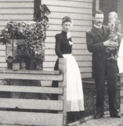 Mary Jane (Roberts) Blount and her husband Samuel H. Blount, holding baby Harry R. Blount.