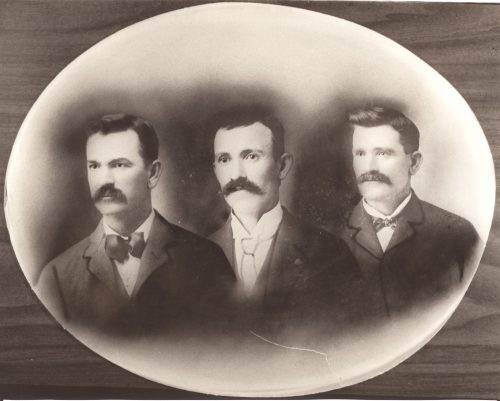 1904- The Three Brothers: William Edward Roberts on left, Jason Lee Roberts in center, George Anthony Roberts on right.